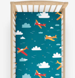 Goldea gyermek körgumis pamut lepedő kiságyba - repülős kalandok 60 x 120 cm