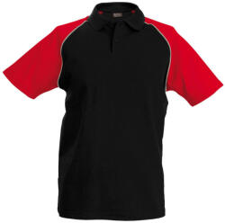 Kariban Férfi baseball galléros rövid ujjú piké póló, Kariban KA226, Black/Red-XL (ka226bl-re-xl)