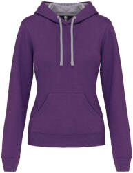 Kariban Női pulóver kontrasztos bélésű kapucnival, Kariban KA465, Purple/Oxford Grey-M (ka465pu-oxg-m)
