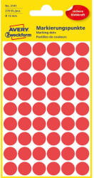 Etikett címke, o12mm, jelölésre, 54 címke/ív, 5 ív/doboz, Avery piros (3141)