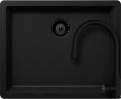 SCHOCK Schock Greenwich N-100L konyhai mosogatótálca 556 x 456 mm Cristadur Puro, intenzív fekete és szűrőkosár, túlfolyó takaró és Schock Kavus konyhai csaptelep kihúzható fejjel Puro (GRN10LPUKVEPUR)