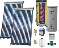 Fornello Set Sistem solar presurizat, panou Fornello 40 Tuburi Heat Pipe, boiler cu 2 serpentine si rezistenta electrica Eldom 300 litri cu montaj pe sol, pompa 25-60, controller, vas expansiune, antigel, supa