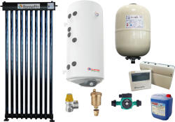 Fornello Sistem solar presurizat, panou Fornello 10 Tuburi Heat Pipe, boiler cu 2 serpentine si rezistenta electrica Eldom 100 litri, pompa 25-60, controller, vas expansiune, antigel, supapa 1/2, aerisitor 1/2