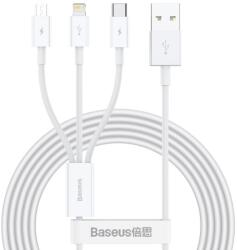 Baseus CAMLTYS-02 Superior gyorstöltő adatkábel 3 az 1-ben USB-C, Lightning, MicroUSB 1, 5 m fehér