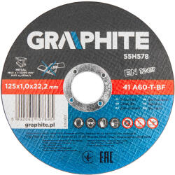 GRAPHITE Vágókorong, fémhez, 125 x1x 22.2 mm, 41 A60-T-BF, 10db (55H578) - szerszamparadicsom