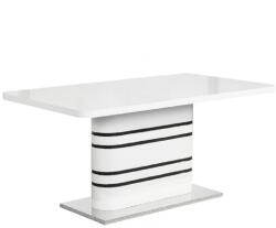 TEMPO KONDELA Nyitható étkezőasztal, fehér magasfényű HG/fekete csíkok, 160-200x90 cm, TUBAL