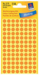 Avery Zweckform 8*8 mm-es Avery Zweckform öntapadó íves etikett címke, neonnarancs színű (4 ív/doboz), normál ragasztóval (3178) - dunasp