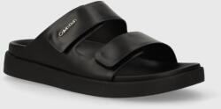 Calvin Klein bőr papucs FLAT ADJ SLIDE CALVIN MTL LTH fekete, női, HW0HW01954 - fekete Női 36