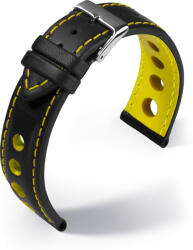 EULIT Barington Racing bőr óraszíj, fekete/sárga 20mm