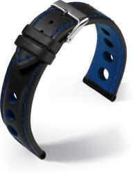 EULIT Barington Racing bőr óraszíj, fekete/kék 20mm