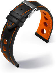 EULIT Barington Racing bőr óraszíj, fekete/narancs 18mm