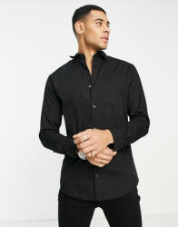 JACK & JONES Cu mânecă lungă Bumbac Cămașă în Linie ingusta Negru 12187222 (12187222)