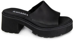 Ragazza Piele Mules cu Chunky Scăzut Toc în Negru Culoare 01243 (01243)