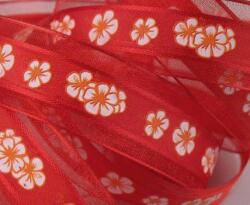 Fashion Organza-szatén szalag, virág motívummal, 25mm, 5m