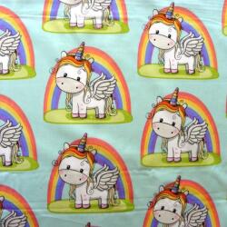 Fashion Menta alapon egyszarvú mintás anyag patchwork pamutvászon, 140cm/0, 5m