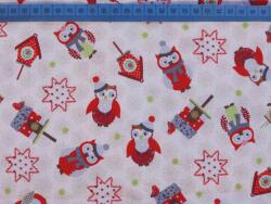 Fashion Karácsonyi baglyos anyag, német patchwork pamutvászon, 140cm/0, 5m