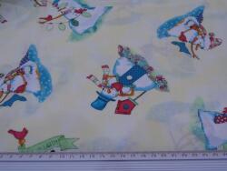 Fashion Halványsárga alapon hóember mintás anyag, patchwork pamutvászon, 140cm/0, 5m