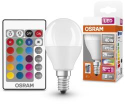 OSRAM E14 RGBW LED Star+ kisgömb 4, 9W 470lm 2700K melegfehér 200° - 40W izzó helyett, távirányítóval (4058075430877)