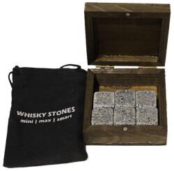  Whisky hűtő gránitkocka zsákkal fadobozban 6db