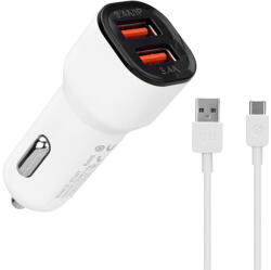 S-Link Autós töltő - EC30T (2db USB, 5V/2.4A/3, 4A, 17W, Type-C, 100cm adat+töltőkábel, fehér) Mobil (35681)