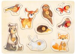 Legler Puzzle din lemn, cu manere Small Foot - Animale din padure, 9 piese (6611120231)