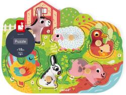 Janod Puzzle din lemn cu mânere Janod - Animale de fermă (J07096) Puzzle