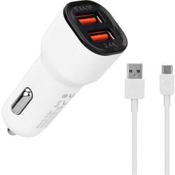 S-Link Autós töltő - EC30T (2db USB, 5V/2.4A/3, 4A, 17W, Type-C, 100cm adat+töltőkábel, fehér) (35681)