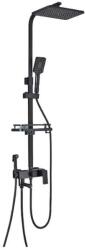  Zuhanyoszlop, Blackswan, M130 típus, állítható matt fekete modell, mozgatható csappal, nagynyomású zuhanyzóval és polccal, 29 cm