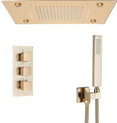  Zuhanycsap szett, Blackswan, M191 típus, matt arany modell, 2 utas és 2 üzemmódú zuhanyfejjel, termosztáttal, távirányítóval és LED világítással, méret 50 cm