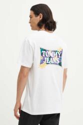 Tommy Jeans tricou din bumbac barbati, culoarea alb, cu imprimeu, DM0DM18562 PPYH-TSM2WF_00X