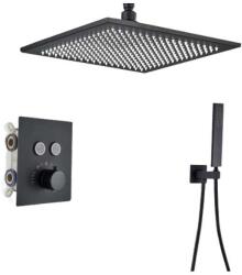 Zuhanycsap szett, Blackswan, M156 típus, matt fekete modell, 2 utas, termosztát és mennyezeti rögzítés, méret 40 cm (UCBA837)