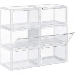 SONGMICS Cipőtároló doboz, egymásra rakható műanyag tároló 6db, átlátszó 36x28x22cm (LSP06CW)