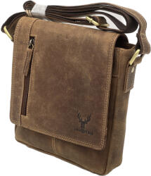  Geanta de Umar Barbati Compacta din Piele Naturala, Brand HUNTER, 22x20x5 cm, Maro