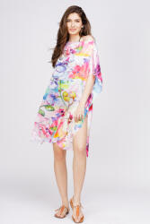SHOPIKA Rochie de plaja tip poncho din matase cu reproducere dupa o pictura celebra cu flori pastelate Talie unica