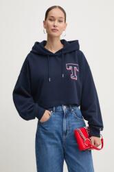 Tommy Hilfiger pamut melegítőfelső sötétkék, női, nyomott mintás, kapucnis, DW0DW18653 - sötétkék M