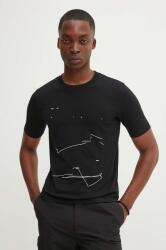 Heliot Emil t-shirt fekete, nyomott mintás, W. 09.126. BLK01 - fekete M