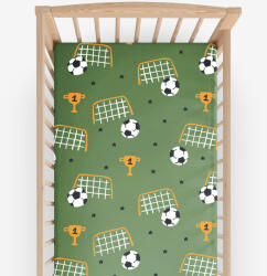 Goldea gyermek gumis pamut lepedő kiságyba - futballvilág 70 x 140 cm