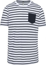 Kariban Férfi póló Kariban KA378 Csíkos Rövid Ujjú Zsebestengerész póló -3XL, Striped White/Navy