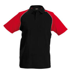 Kariban Férfi galléros póló Kariban KA226 Baseball - Short-Sleeved polo Shirt -XL, Black/Red