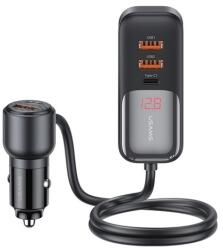 USAMS c40 autós töltő 3 usb+2 type-c aljzat (12v/1.5a, 165w, pd gyorstöltő, led kijelző + 1.5m hosszabbító) fekete (CC213CC01) - rufusz