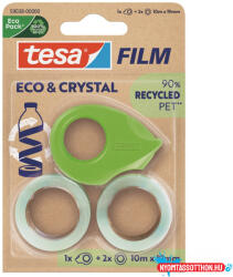 Ragasztószalag 19mmx10m irodai újrahasznosított 2 db víztiszta szalag+adagoló Tesa Eco & Crystal (55646)