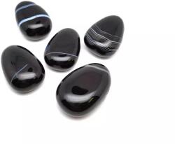 R. M. ékszer Átfúrt Achát fekete csíkos csepp medál (020993)