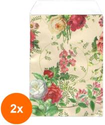 Bisbags Set 2 x 200 Pungi Bijuterii din Hartie, Bej, Model Floral, 9 x 15 cm (SIB-2xBBG-PK1912)