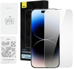 Baseus 051701 Baseus Apple iPhone 14 Pro Max képernyővédő edzett üveg tisztító készlettel és porálló szerelőszerszámmal, 2 db-os csomag, betekintésvédelemmel (051701)