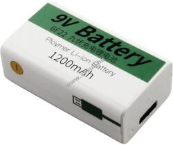 9V 6F22 Li-ion Block akku, 1200mAh, USB-C csatlakozóval, kábel nélkül