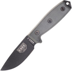 Esee Knives Model 3 black blade, grey handle 3P-MB-B with sheath + clip and MOLLE-back (ESEE-3P-MB-B)