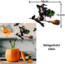 Nyomtatott dekorkarton - Csinos boszi seprűn 16cm 1db - kosarbolt