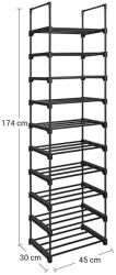 SongmicsHome Raft stivuibil pentru încălțăminte TUBE, 10 polițe, 45x30x174cm, negru Pantofar