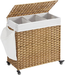 SongmicsHome Coș de rufe pe roți din ratan sintetic AVA, 140L, maro natural