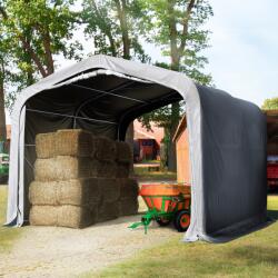 TOOLPORT Takarmánytároló sátor, 4x4m, PVC ponyva, szürke, rögzítés puha talajhoz Takarmánytároló sátor, Mobil istálló, Szénatároló sátor - (49904)